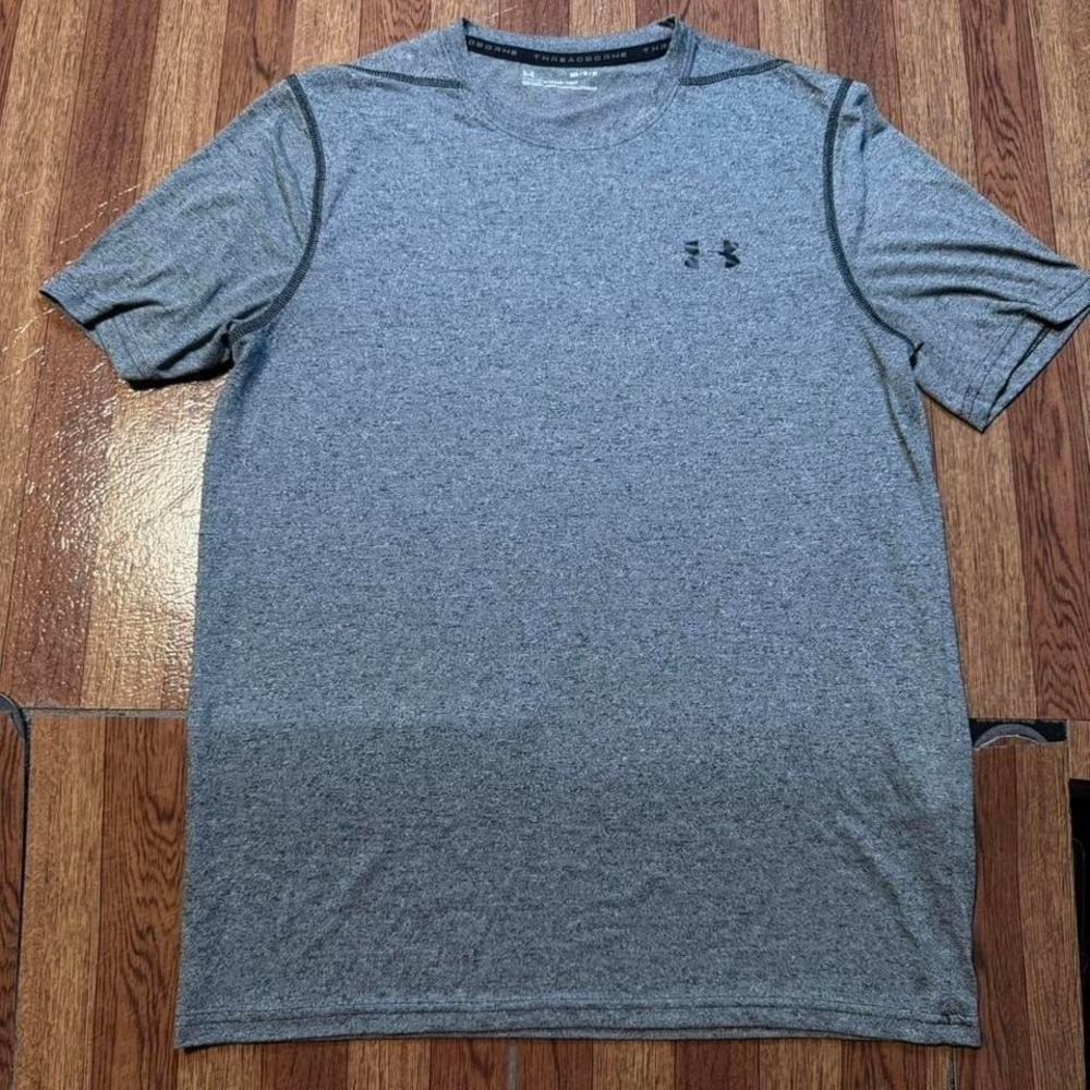 Under Armour Grey Heat‎ Tech Retro Sportswear Train Fitted Shirt Small